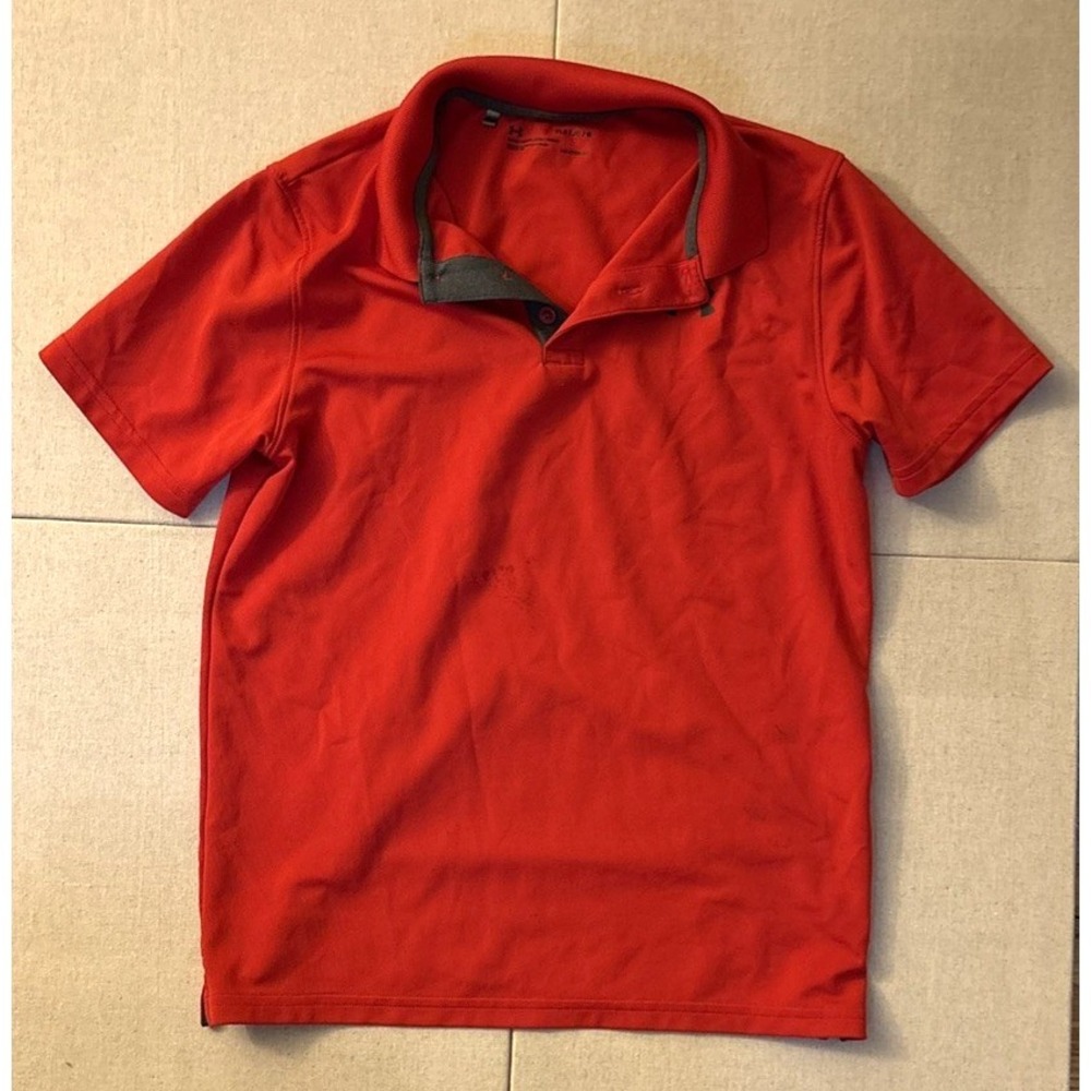 Under Armour Boy's Deep Red Polo Shirt, Size YLG, Loose